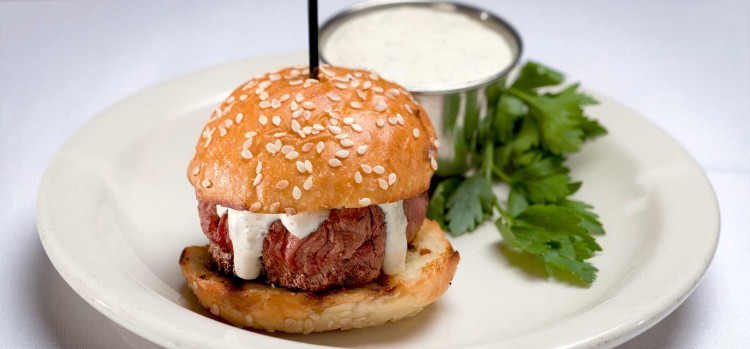 filet mignon slider with creamy horseradish sauce.